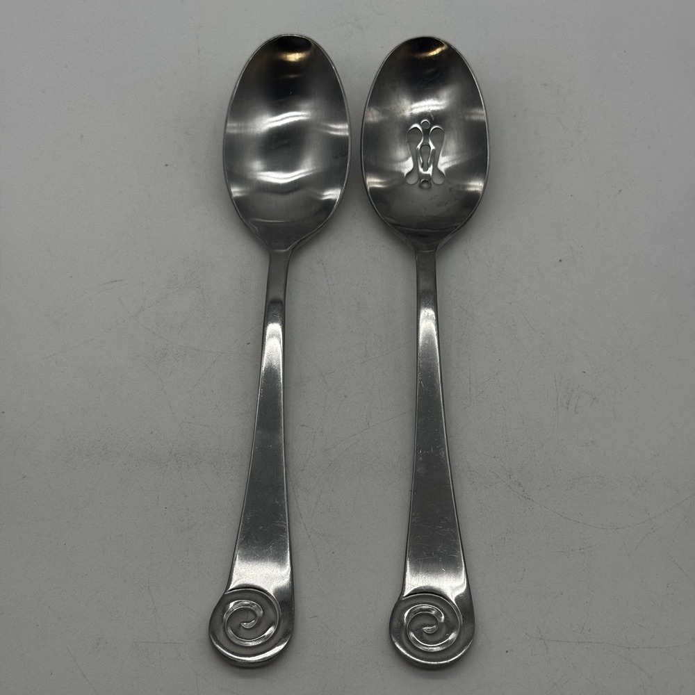 Robert Welch AMMONITE BRIGHT Serving & Slotted Spoon Set of 2 Satin Stainless